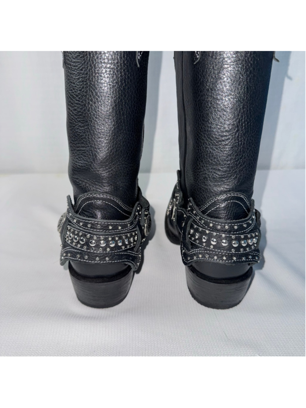 JB Dillon Snip Toe Leather Black Studded Western Cowboy Rodeo Boots Size 7 - Picture 6 of 16